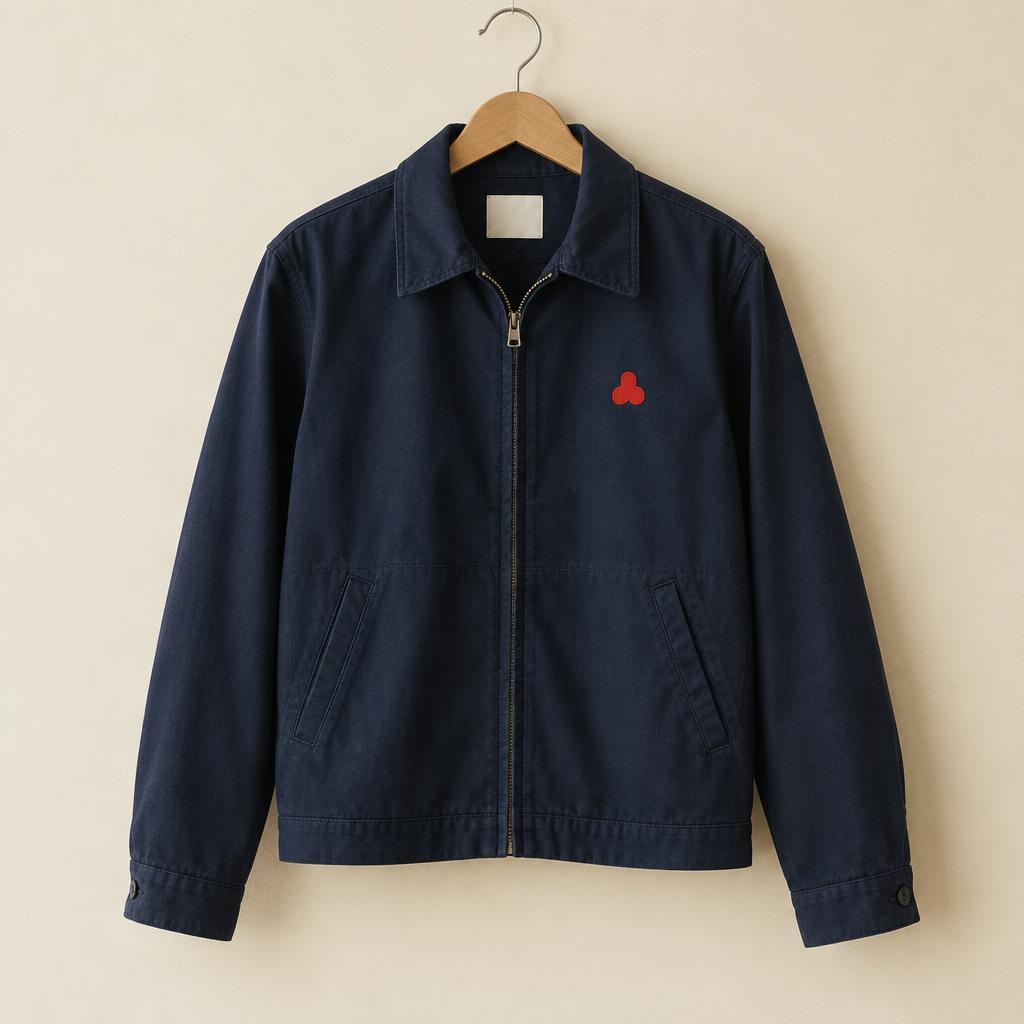Marineblaue Arbeitsjacke mit rotem gesticktem Logo